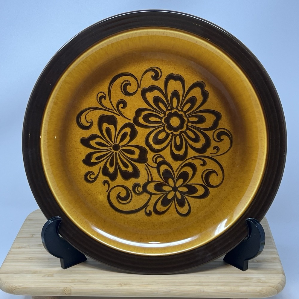 Vintage Decostone Brown Gold Glade 12.5" Chop Plate MCM Flower No Silverware Mrk